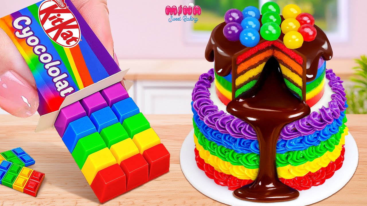🍰Amazing Rainbow Cake Recipe With KitKat Chocolate🍰Best Mini Chocolate Drip Cake | Mina Sweet Baking