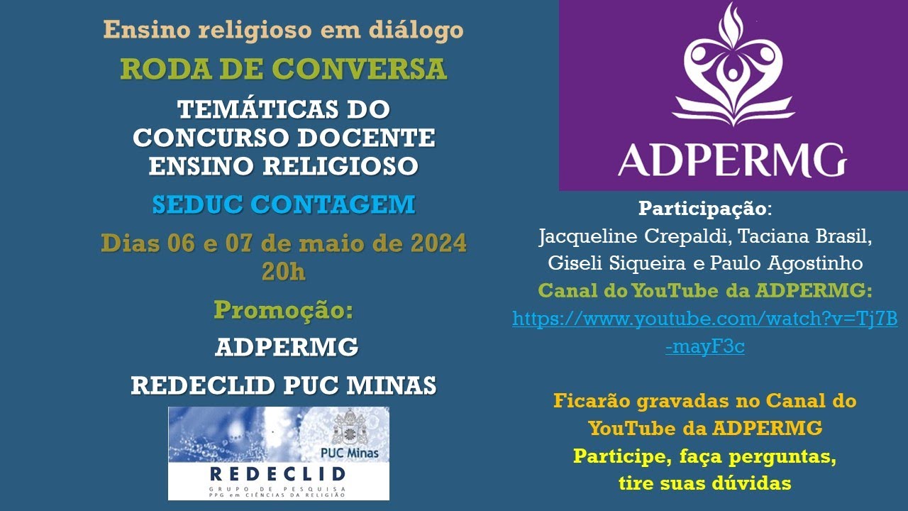 Ensino Religioso em Diálogo - Roda de Conversa sobre o Concurso SEDUC Contagem - 07 maio 2024