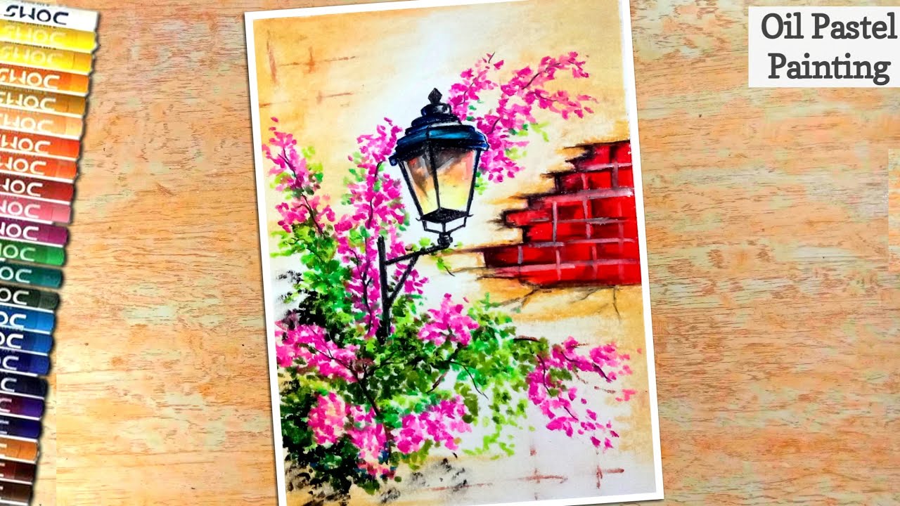 Lantern Lamp Wall Painting | Oil Pastel Drawing for Beginners - step by step | Satisfying Art | #202