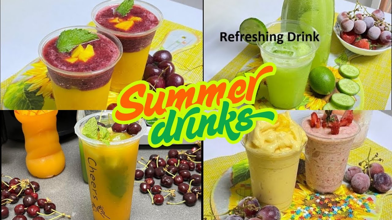 Refreshing Summer | 4 Healthy Summer Drinks Recipe | No Added Sugar | Natural Sweetness 🍇🍹 🥭