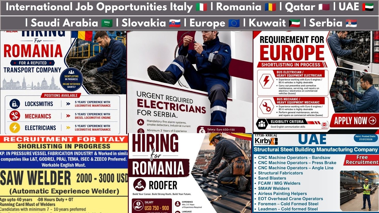 Jobs in Itly, Romania, Qatar, UAE, Saudi, Slovakia, Europe, Kuwait, Serbia and other countries jobs