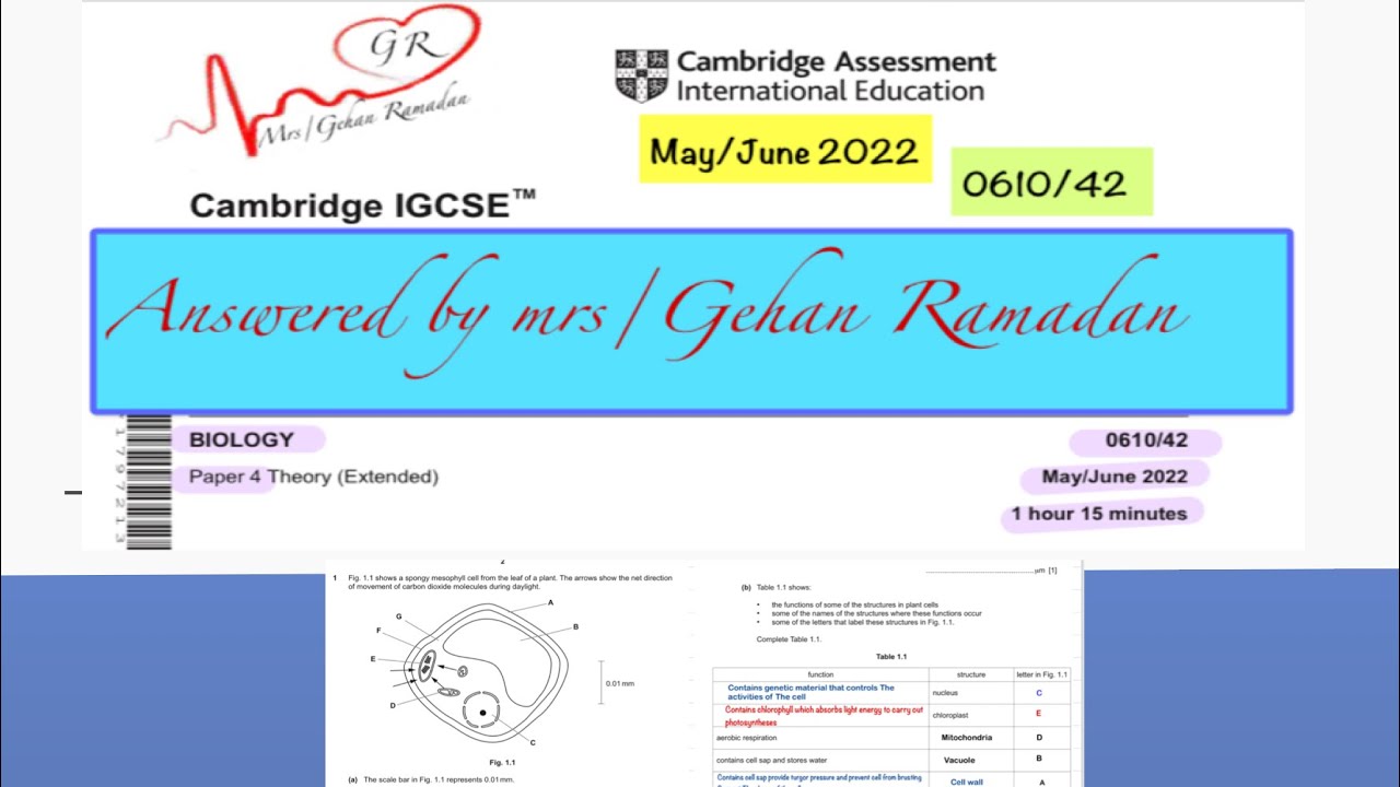 MS/IGCSE Biology (0610) - 0610/42/M/J/22  Paper 42 (Extended) '
