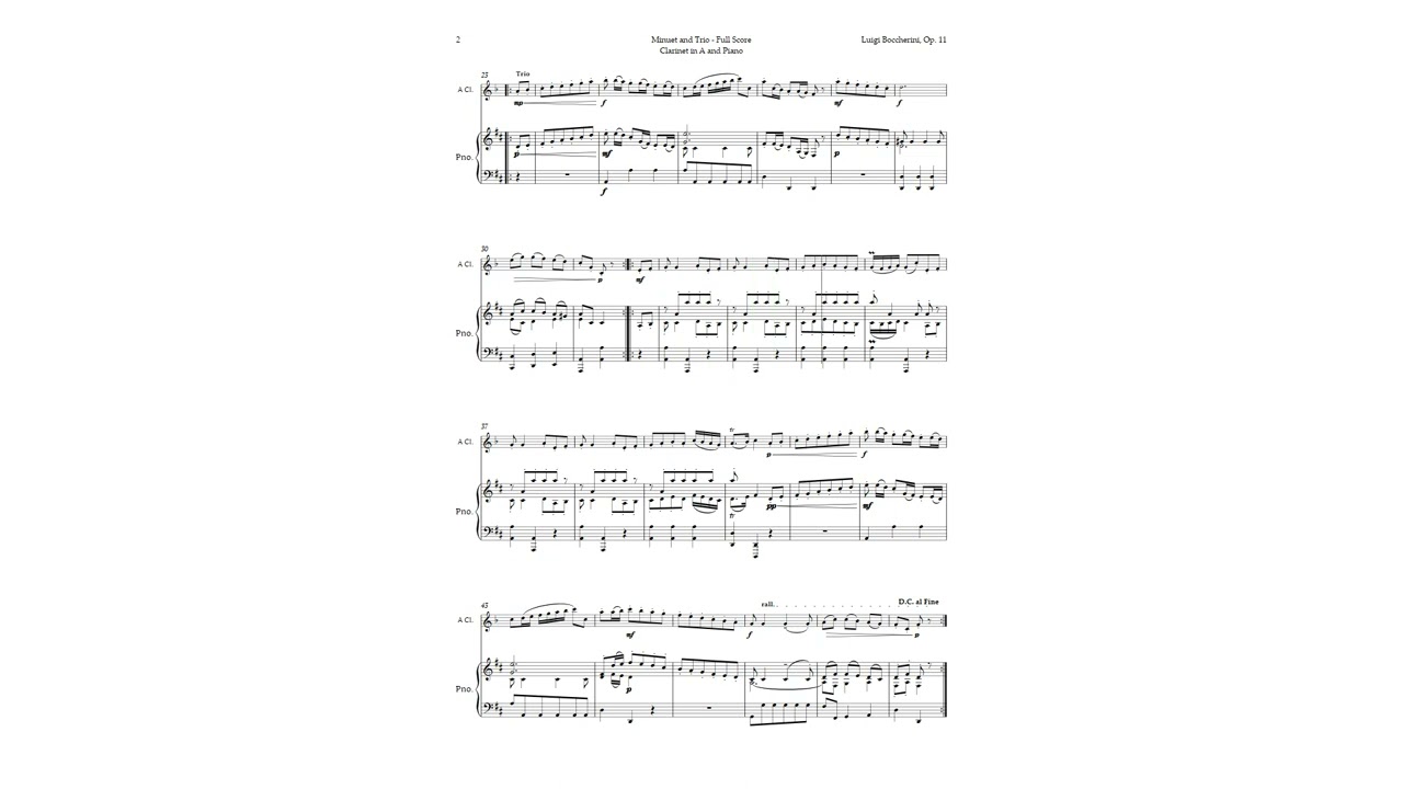 Minuet and Trio by Boccherini for Clarinet in A and Piano | ARRANGEMENT