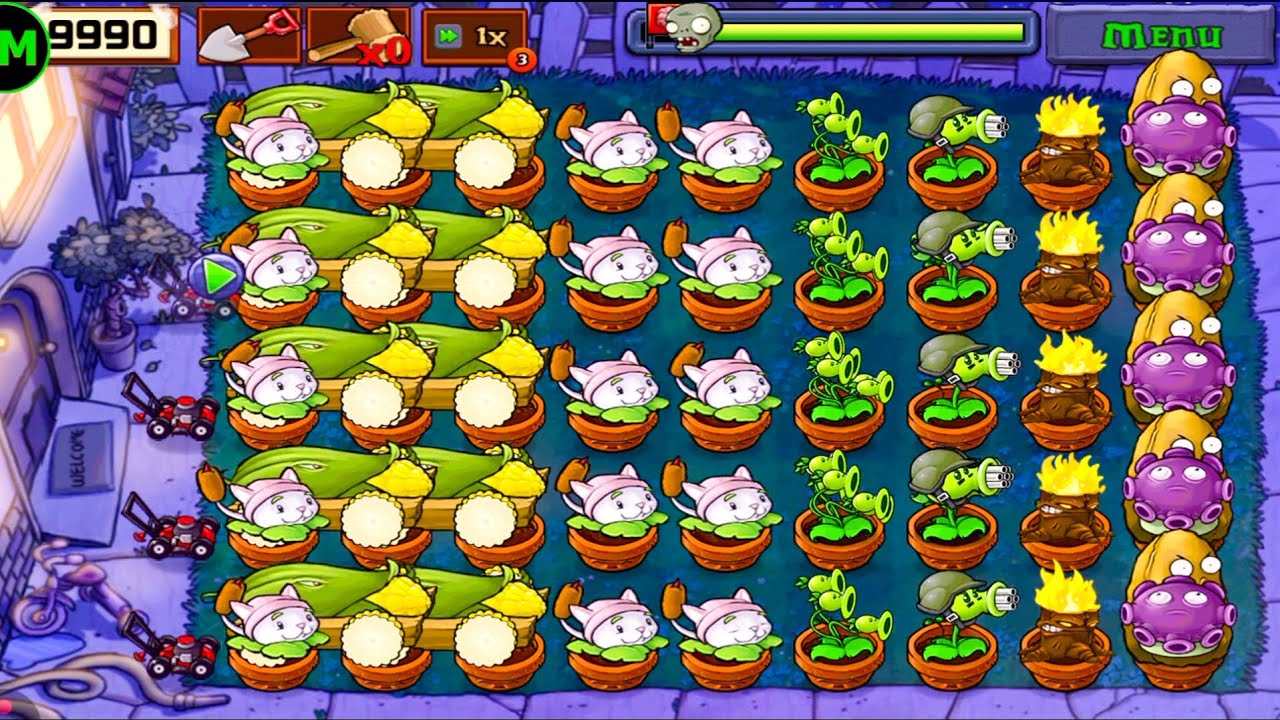 Plants Vs zombies Survival Fog Cob Cannon+Gatling Pea+Cattail+Fume+Torchwood Vs All Zombies Gameplay