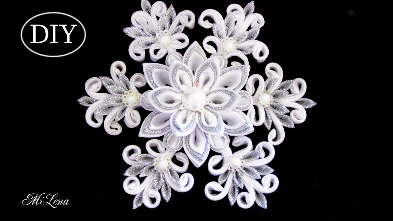 НОВОГОДНЯЯ СНЕЖИНКА КАНЗАШИ, МК / DIY Kanzashi Christmas Snowflake