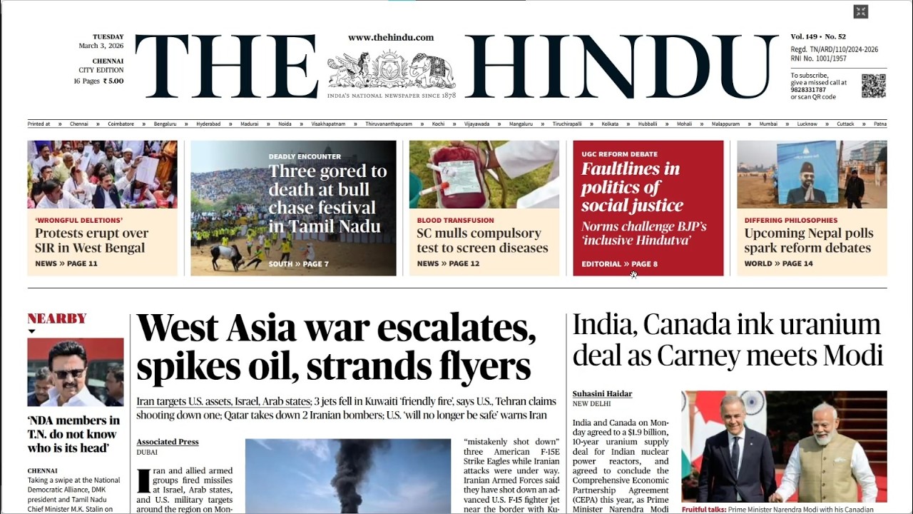 HINDU NEWSPAPER | 03.03.2026 | ஆங்கில செய்தித்தாள் தமிழில் | Suresh IAS Academy