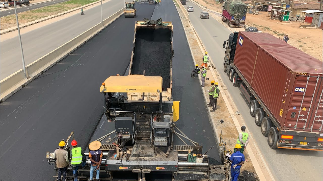 Asphalt Works Hit Top Speed! Wearing Course Surges on Kpobiman–Sansam Expressway. Ofankor Nsawam Rd.