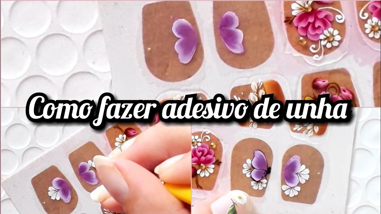 Como fazer adesivo de unha |adesivo para unha artesanal borboleta e margarida em carga dupla