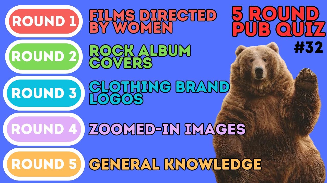 The 5 Round Pub Quiz | Films by Women, Rock Albums,  Logos, Zoomed-in & General Knowledge (32)