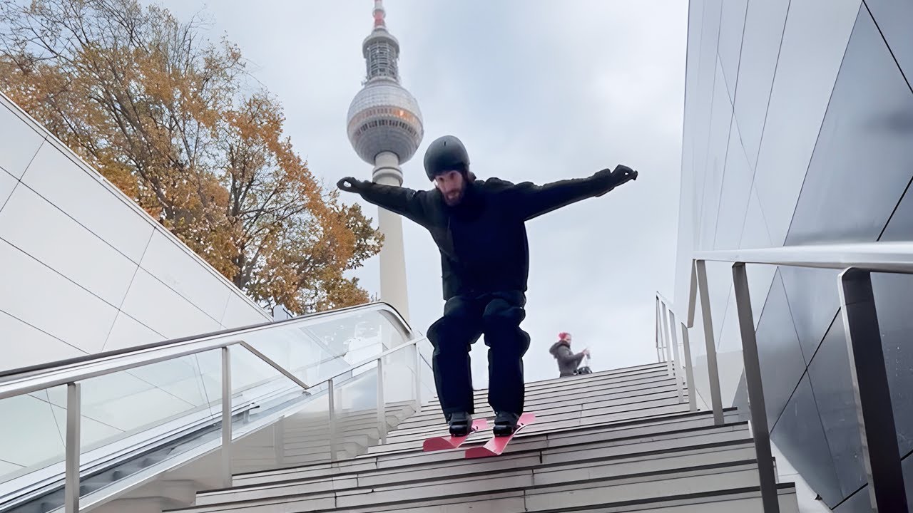 Pro skier Street Skiing In Berlin