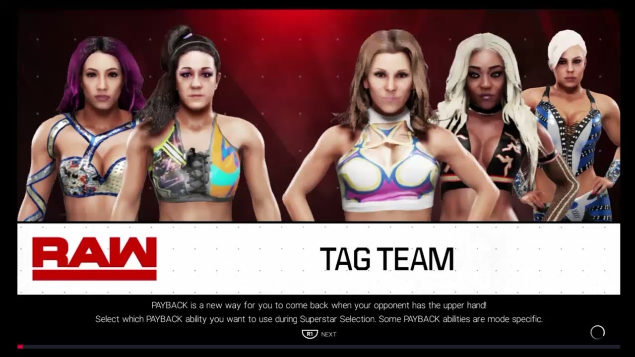 WWE2K19 RAW Bayley & Sasha Banks vs Mickie James & Alicia Fox (with Dana Brooke)