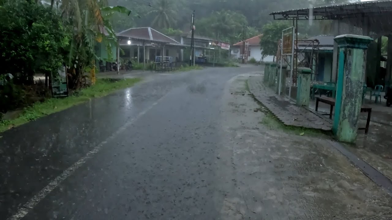 Heavy Rain and Thunder Walk Through Dark Rural Village Night Ambience for Sleep ASMR 4K Video 526