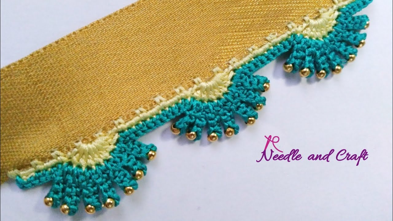 New, Unique & Elegant crochet saree kuchu design using gold beads | Bridal design | Krosha design