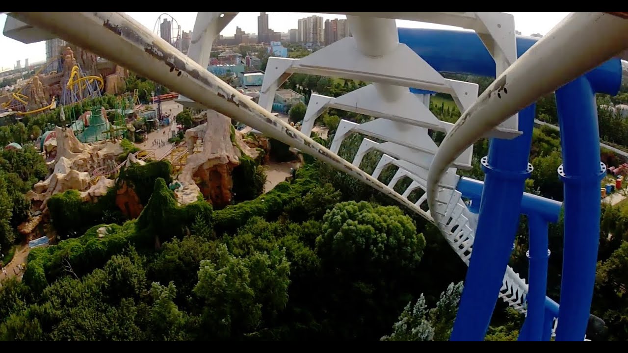 Golden Wings Roller Coaster POV Happy Valley Beijing China REAL Vekoma SLC! 雪域金翅