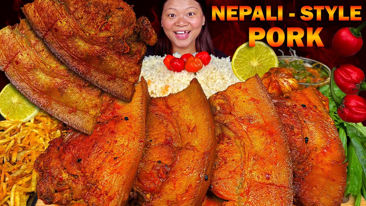 Extremely Fatty Pork Mukbang with Mustard Leaf + Crispy Potato Fries & Gravy! Nepali Mukbang🤩