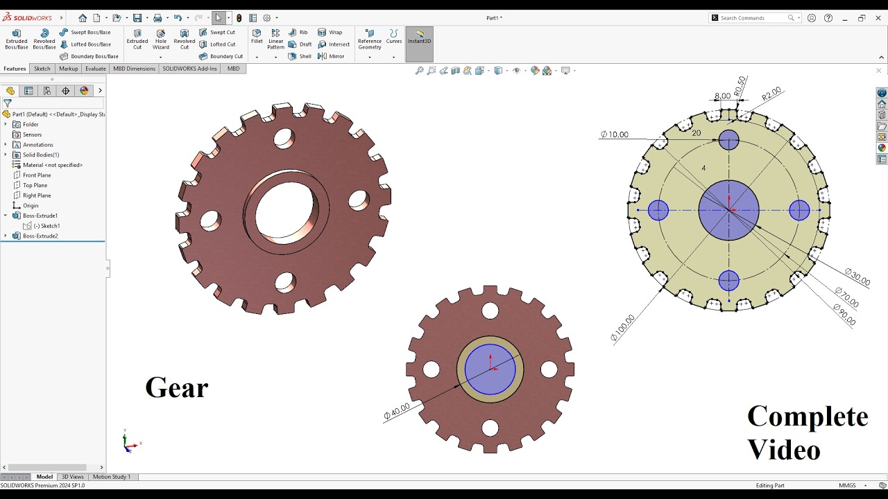 How to make Pump Gear, Gear Box Gear, Modelling in Solidworks, Complete Video Tutorial