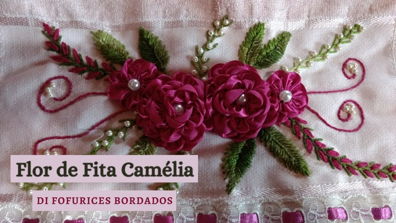 Flor de fita de cetim Camélia - Di Fofurices Bordados