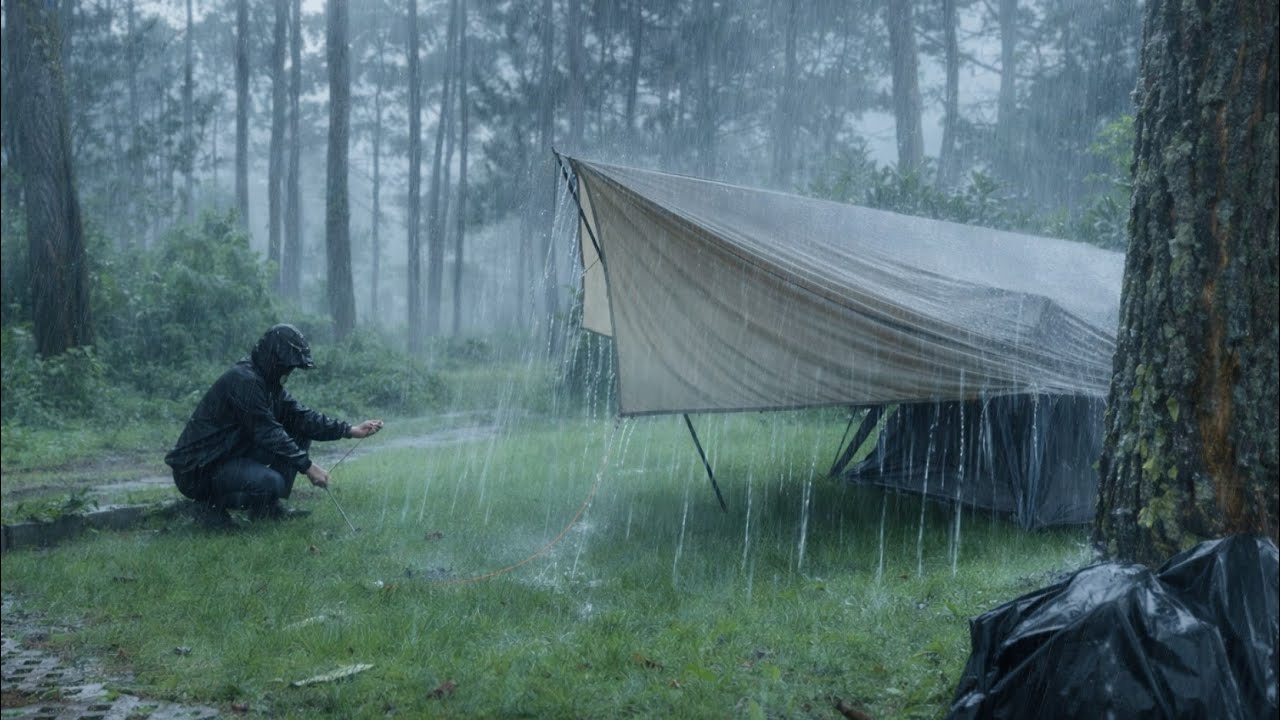 CAMPING ALL NIGHT IN A SEVERE RAINSTORM 🌧️Heavy Rain, Lightning & Thunder Sound