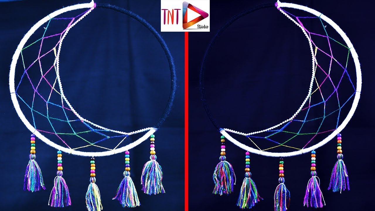 DIY Crescent Moon Dream Catcher Tutorial Easy | How To Make Half Moon Dreamcatcher