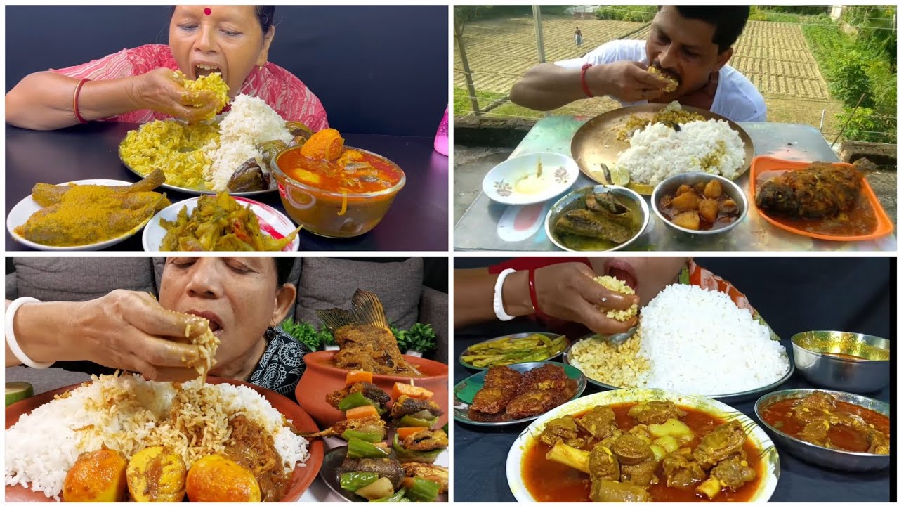 Asmr🔥Eating Spicy Mutton Curry, Malai Chingri, Talapia Sorse, Duck Egg Curry, Mach Matha Dal & Rice😋