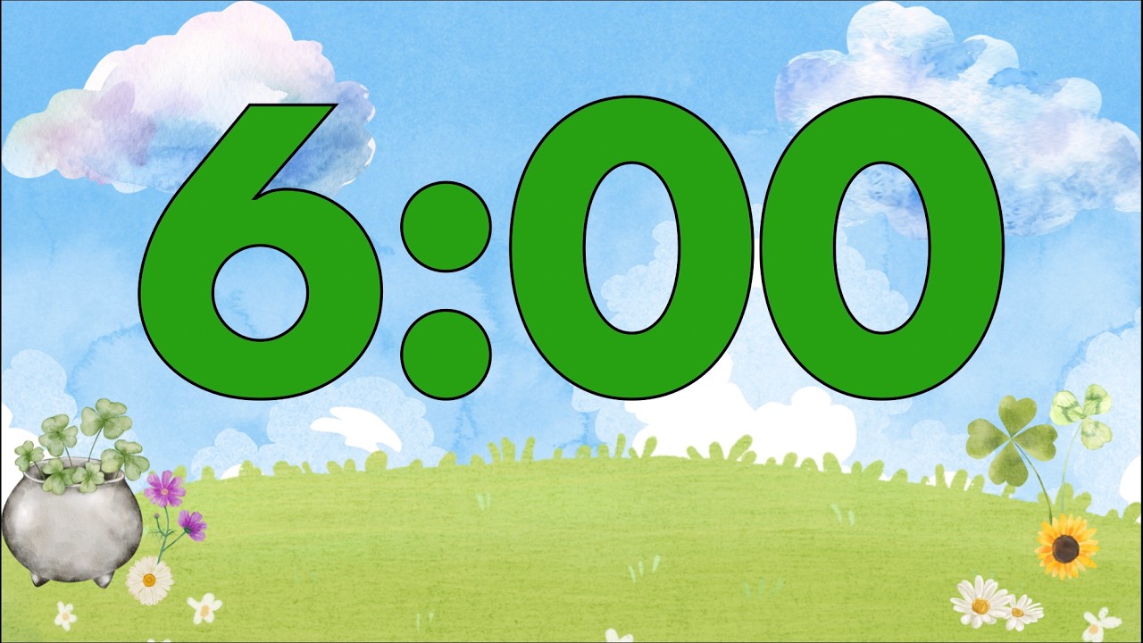 6 Minute Saint Patrick’s Day Classroom Timer (Fun Harp Alarm at End, No Music)