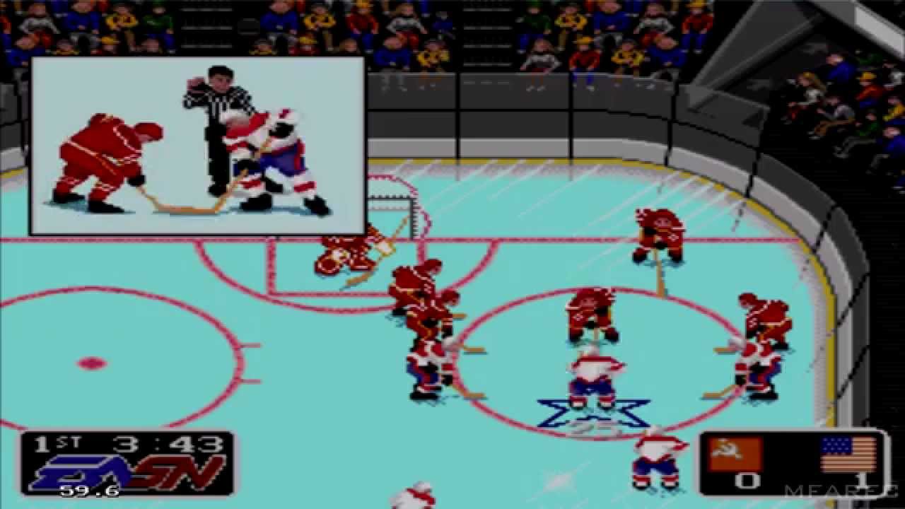NHL Hockey 91 Gameplay Soviet Union vs United States (Sega Mega Drive/Genesis)