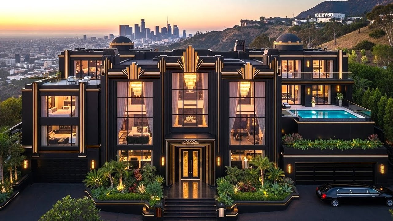 Tour a Billionaire’s Hollywood Palace | Black & Gold Ultra-Luxury Mansion with Skyline Views