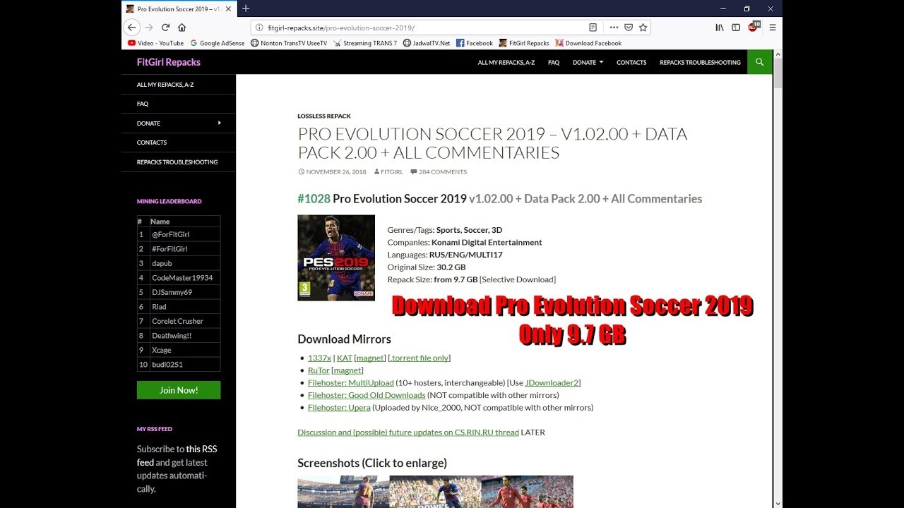 Download Pro Evolution Soccer 2019 – v1.02.00 + Data Pack 2.00 + All Commentaries