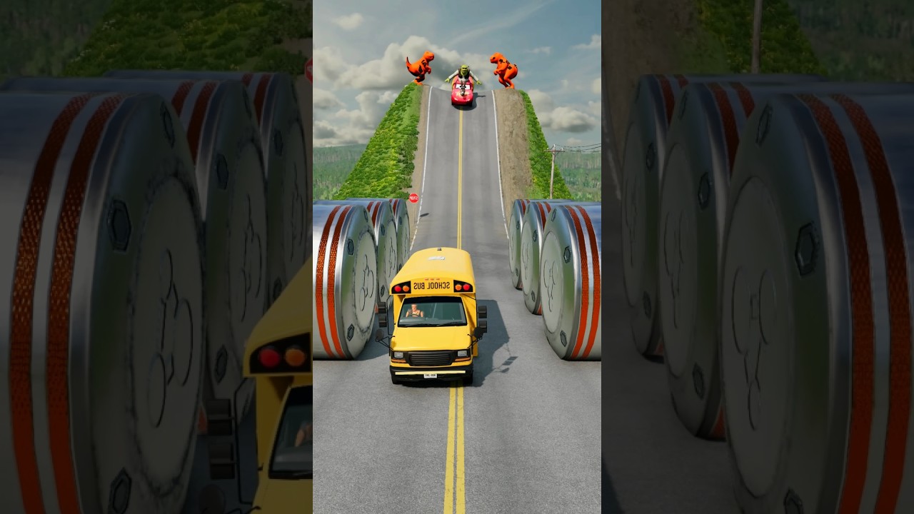 Buses & Cars Vs Hydraulic Crush - BeamNG.drive