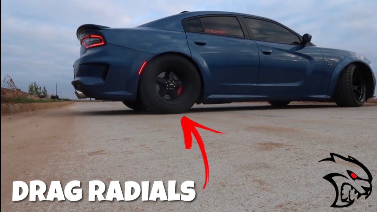 FIRST TIME PUTTING DRAG RADIALS ON MY DODGE CHARGER REDEYE