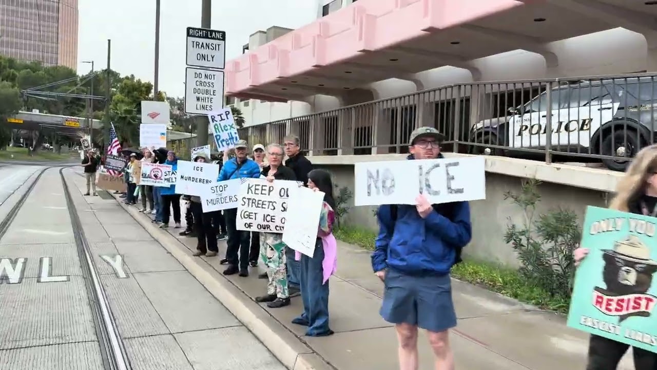 Local residents protest in downtown Tucson in the wake of the killing of Alex Pretti by ICE agents.
