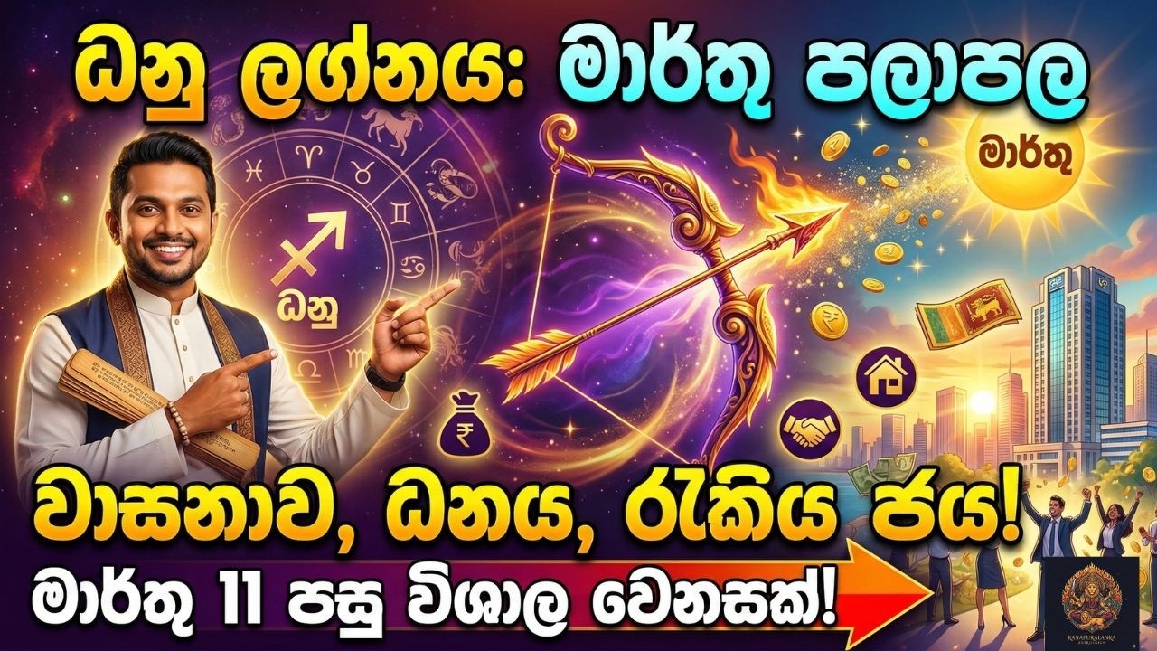 ධනු ලග්නය: මාර්තු 11 සිට ඔබ නොසිතූ වාසනාවක්! | Dhanu Lagna March 2026