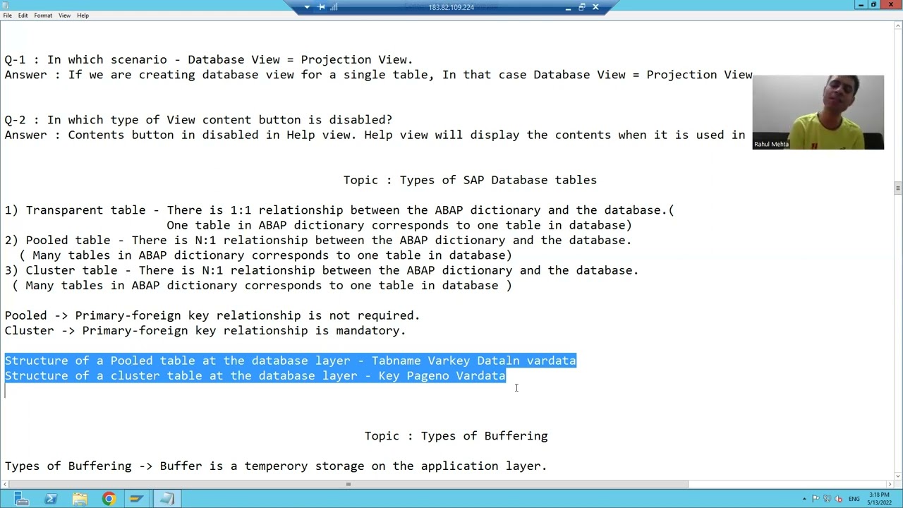 18 - ABAP Dictionary - Types of SAP Database Tables