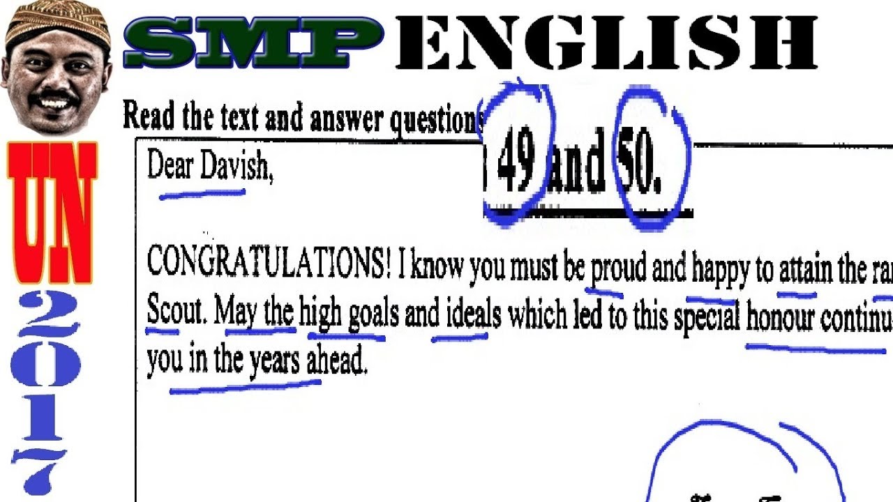 un smp 2017 english, pembahasan no 49, 50, congratulation