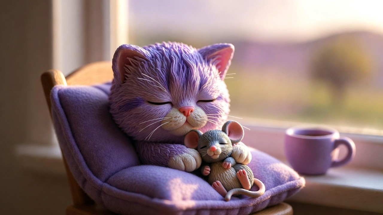 Tigra & Mouse: The Smallest Friend Joins the Nap (34 min Cozy Cat Nap) 🐈🩶🐭 Soft Music for Relaxation