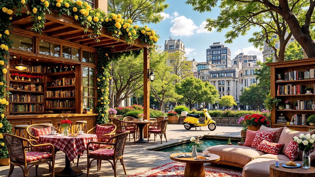 Calm Jazz for Energy Day & Focus🌱☕Beautiful Coffee Shop Ambience ~ Cozy Instrumental Jazz Music🌺