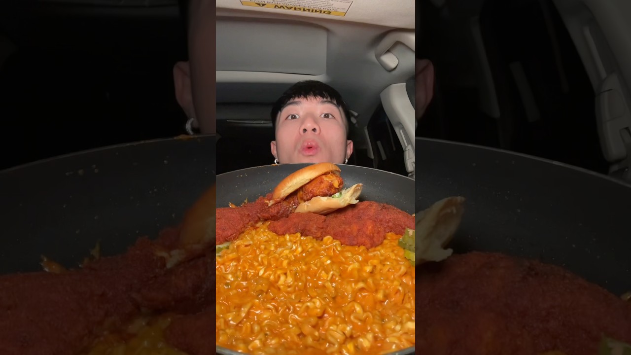 Trying David&rsquo;s with Buldak carbonara noods ​⁠@DavesHotChickenOfficial ​⁠@Buldak_official #shorts