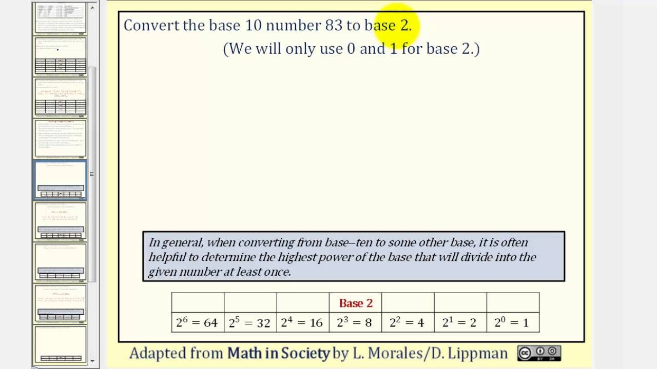 Convert Numbers in Base Ten to Different Bases:  Remainder Method