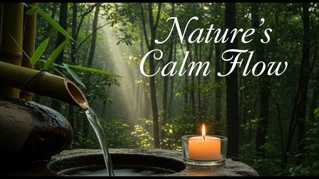 Tranquil Zen Flow Drift Bamboo Fountain and Candle Glow for Relaxation Meditation Sleep Calm