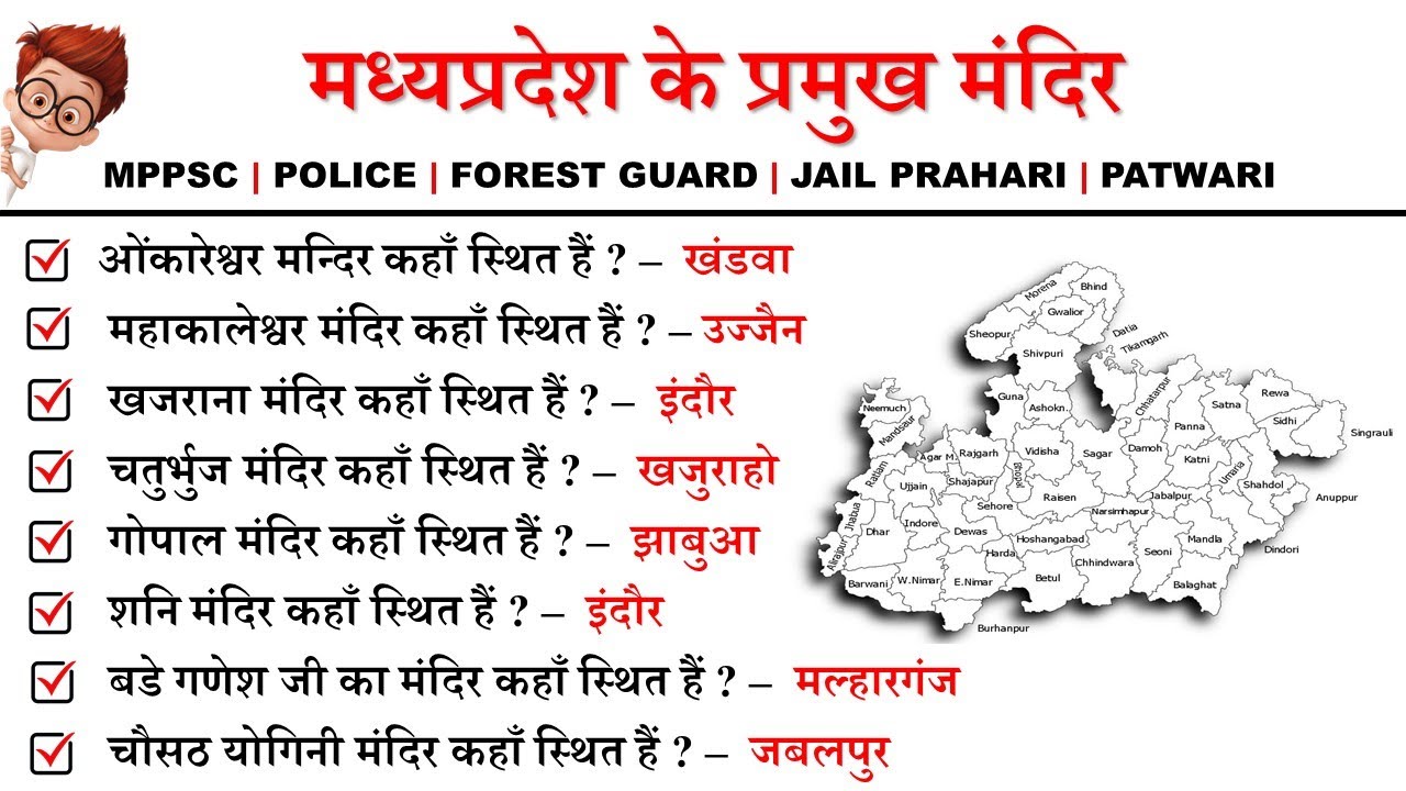 मध्यप्रदेश के प्रमुख मंदिर / Mp ke pramukh mandir / Temples of Madhya Pradesh / Mp Gk 
