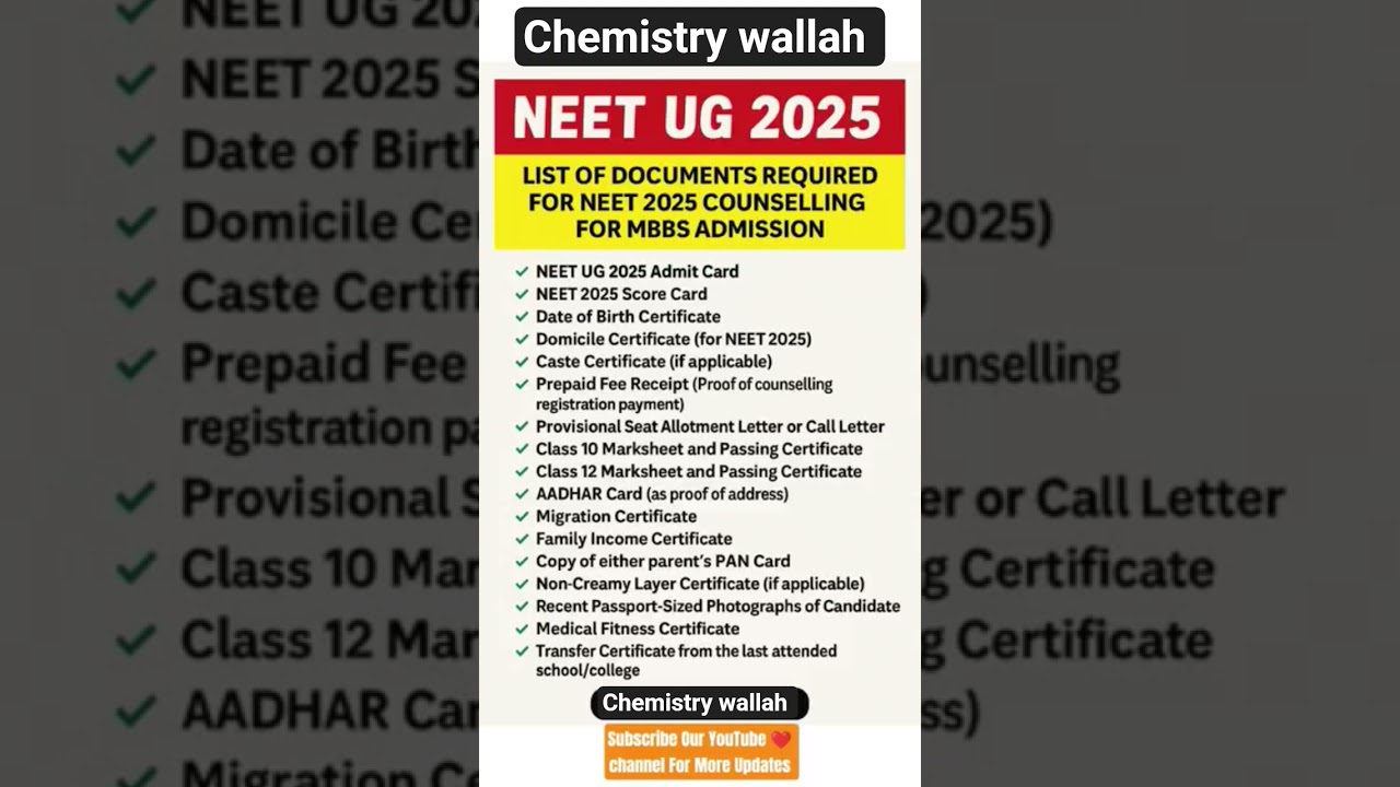 neet ug 2025 list of documents required for counselling MBBS admission #neet2025 #neet #neetexam#nta