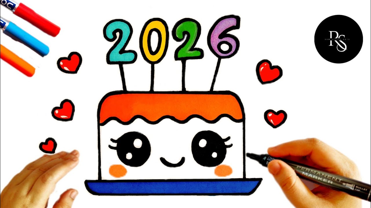 How to Draw a Cute Cake 2026 - Easy Drawing And Coloring For Kids | New Year 2026 Drawing | Cute Art