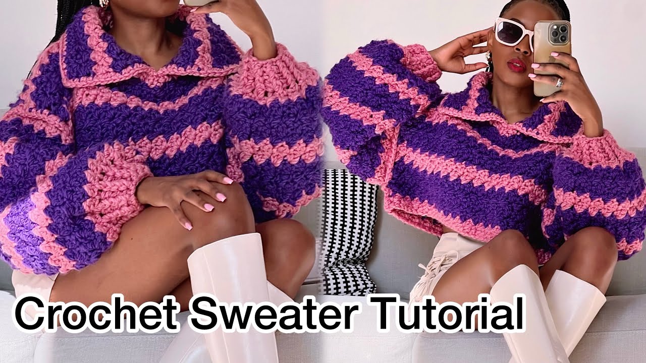 Crochet Easy And Fast Chunky Sweater  With A Collar