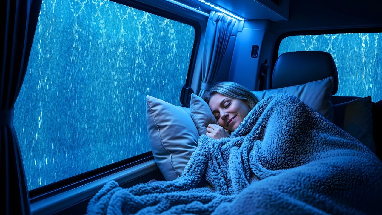 🌧️Heavy Rain & Loud Thunder Inside a Warm Van 🚐🌩️ Sleep