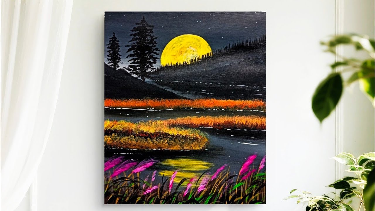 Black & white / Easy Landscape Painting for Beginners / Acrylic Painting Tutorial 