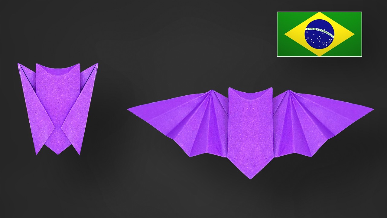 Origami Morcego de Halloween Simples e Fácil - Instruções em Português BR