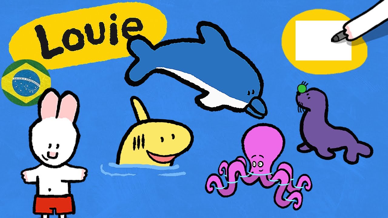 Louie, desenhe me 🎨 ✐ Louie, desenhe me um animais marinhos ✐ | Desenhos animados para crianças