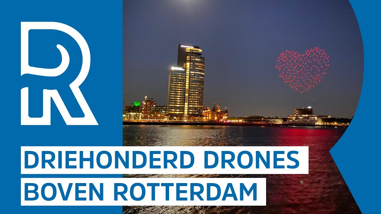Spectaculaire lichtshow boven Rotterdam met honderden drones