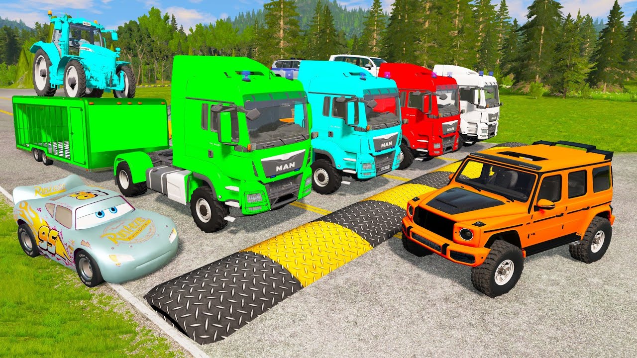 Flatbed Truck Mcqueen | Transportation with Truck - Pothole vs Car #43 - BeamNG.Drive