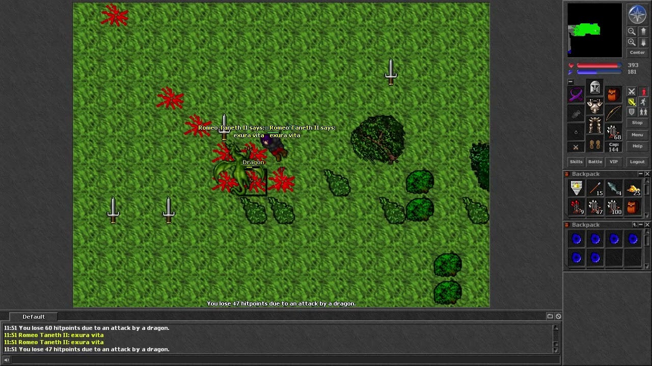 Tibia [7.1] Killing dragon with arrows